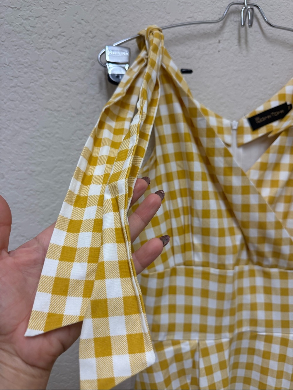 Yellow Gingham Tie-Shoulder Midi Dress - Picture 5 of 14
